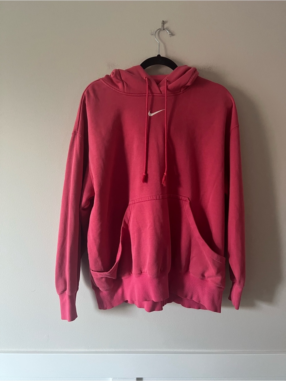 Nike Essential Fleece Hoodie Pink Large Pullover Sweatshirt Swoosh Pocket Casual